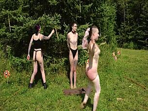 submissive dancer gets roughly facefucked and pissed on outdoors