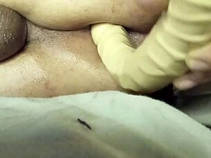 brunette pegs boyfriend's ass with huge strapon breaking him wide