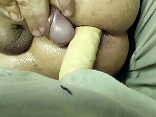brunette pegs boyfriend's ass with huge strapon breaking him wide