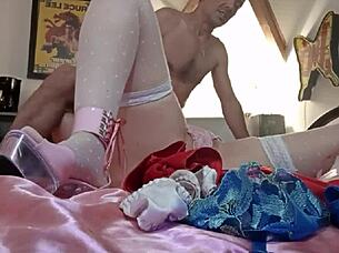 French Amateur Deepthroats Rimjobs Doggystyle in Satin Panties Heels