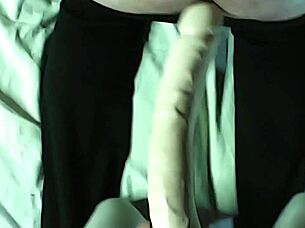 brunette pegs boyfriend's ass with huge strapon breaking him wide