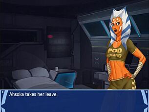 orange trainer dances with tits and ass handjob