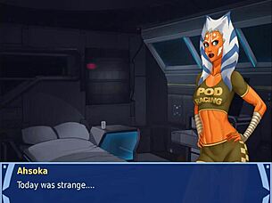 orange trainer dances with tits and ass handjob