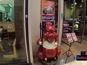 thai teen sucks boyfriend's monster cock post-bowling