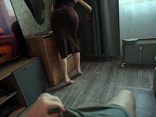 stepmom spots son's boner and jerks him to quick cum