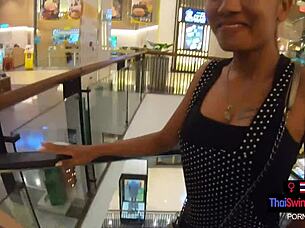 thai teen sucks boyfriend's monster cock post-bowling