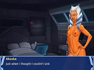 orange trainer dances with tits and ass handjob