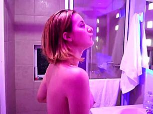 SHOWER BUBBLES TURN INTO LATINA TEEN BLOWJOB!