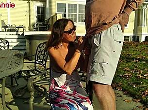 Mature Candi Annie Milks Outdoor Cock for Big Cum Swallow 💦