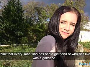 sexy brunette sucks fucks public agent to spite ex