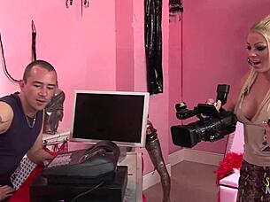 mature women with fake boobs confront stealing worker in group