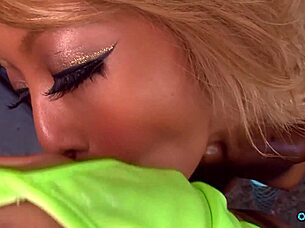 oiled blonde teases cock then sucks for massive creampie load