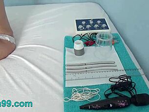 Feel the extreme electro cervix insertion shocking deep into her asian womb during solo anal?