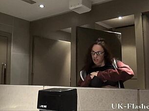 voyeur catches amateur babe masturbating in public toilet