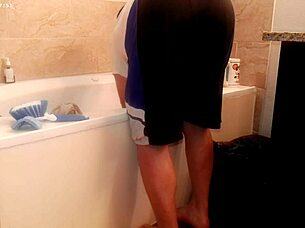 Amateur Asian Homemade Bathroom Tidy-Up Turns Wild Quick!