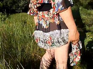 hairy chubby mature flashes pussy on nudist beach