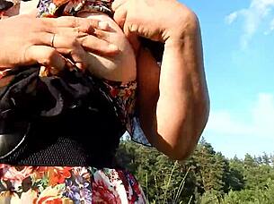 hairy chubby mature flashes pussy on nudist beach