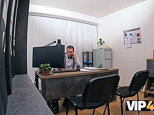 vip4k. crazy horny teen 18+ slut begs for rough office pounding and shaved pussy creampie