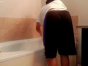 Amateur Asian Homemade Bathroom Tidy-Up Turns Wild Quick!