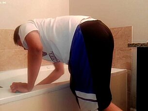 Amateur Asian Homemade Bathroom Tidy-Up Turns Wild Quick!