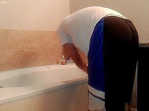 Amateur Asian Homemade Bathroom Tidy-Up Turns Wild Quick!