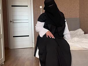 Horny Arab Milf Consoles Stepson with Pantyhose Legs Handjob