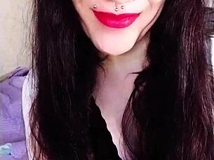 hot brunette backstage dirty fun with lipstick tongue piercing 😘👅