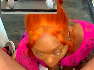 she drops to her knees on the stairs for a sloppy head session