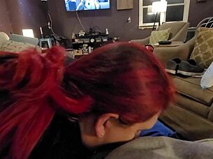 mtf redhead shemale alexa deepthroats then takes bareback creampie