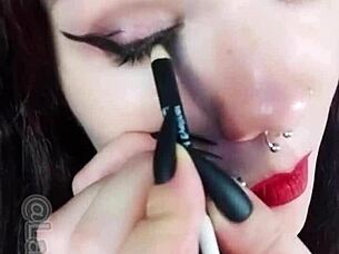 hot brunette backstage dirty fun with lipstick tongue piercing 😘👅