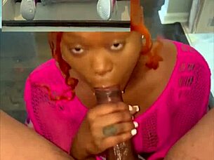 she drops to her knees on the stairs for a sloppy head session