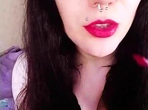 hot brunette backstage dirty fun with lipstick tongue piercing 😘👅