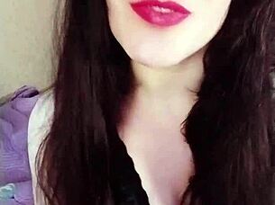 hot brunette backstage dirty fun with lipstick tongue piercing 😘👅