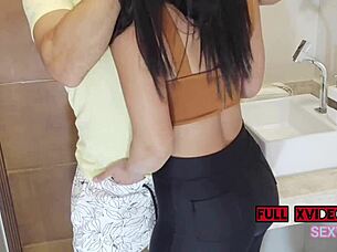 Athletic Brazilian Big Ass Fucked Hard in Bathroom Swallows Cum Ass to Mouth