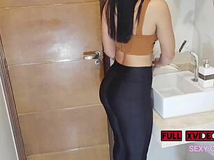 Athletic Brazilian Big Ass Fucked Hard in Bathroom Swallows Cum Ass to Mouth