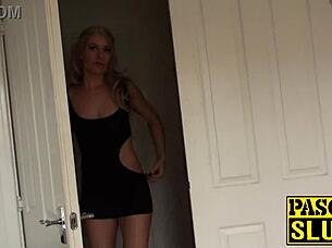 blonde british babe bound in classroom suit gets pussy drilled hard by dom master