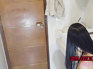 Athletic Brazilian Big Ass Fucked Hard in Bathroom Swallows Cum Ass to Mouth