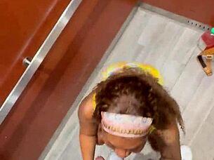 Sloppy wet pussy dripping in public elevator monster cock