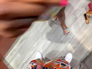 Sloppy wet pussy dripping in public elevator monster cock