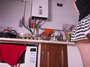 Upskirt Peek at Cooking Wife's Sexy Ass!