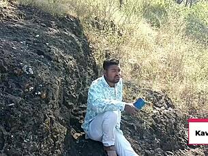 Jungle outdoor blowjob ends in close-up facial cum blast