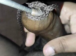 playing with tied cock foreskin rod insertion