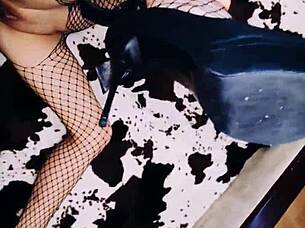 a erotic milf wife spreads legs wide in fishnet bodysuit for pov homemade anal