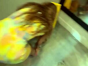 Sloppy wet pussy dripping in public elevator monster cock