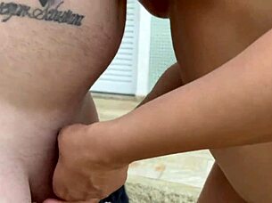 hot boss pays tiny pool boy with her wet pussy