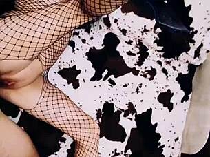 a erotic milf wife spreads legs wide in fishnet bodysuit for pov homemade anal