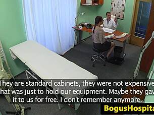 Hairy babe gets doctor pounding and fingering in steamy office exam