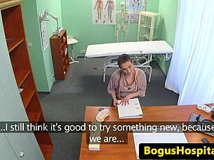 Hairy babe gets doctor pounding and fingering in steamy office exam