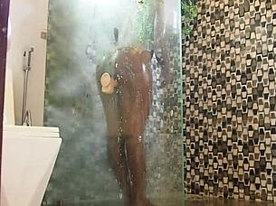 Ebony Milf Caught Shower Toy Play Fucked Juicy Pussy