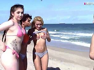 Wanna see these slutty teens flash ass on beach?